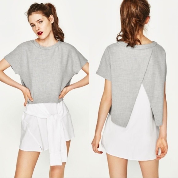 Zara Knot Front Contrast Gray And White Dress Size Large